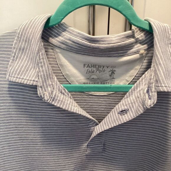 Faherty Mens Isle Striped Polo Sz 2XL Sunwashed Indigo Organic Cotton - Picture 5 of 9